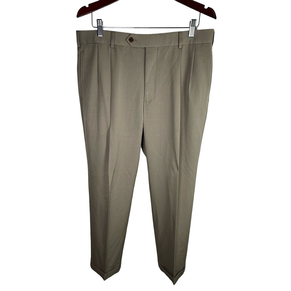 Brooks Brothers 1818 Madison Mens 36x30 Khaki Tan 100% Wool Pleated Dress Pants